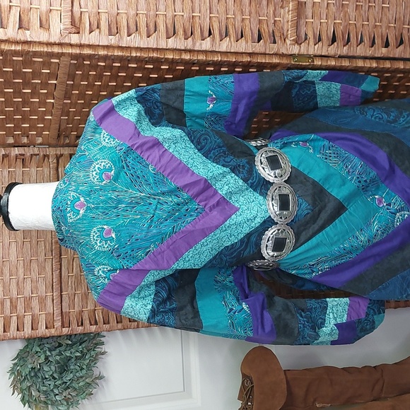 Vintage Hand Crafted Quilted Coat Purple, Teal, Black - Picture 10 of 14